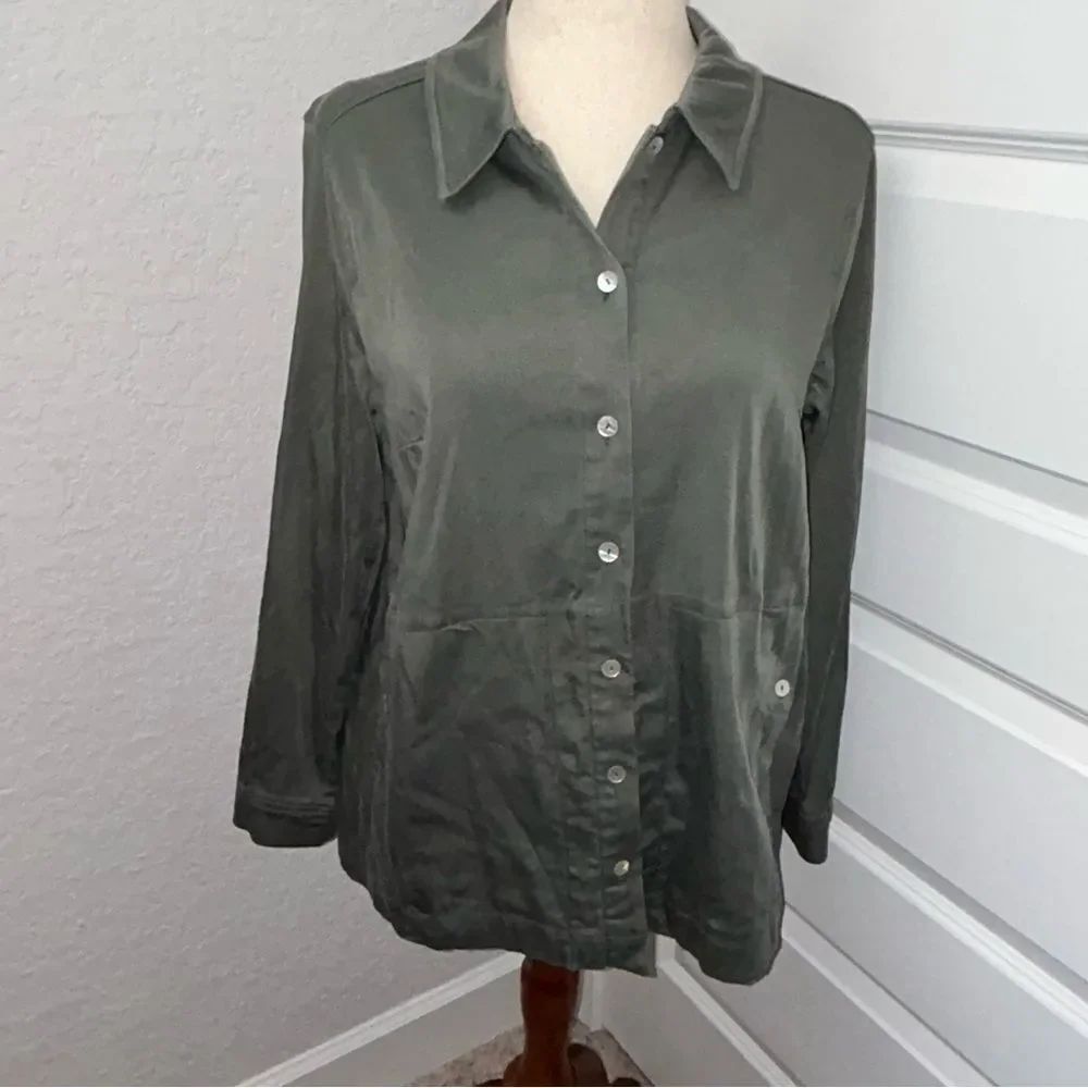 Soft Surroundings Long Sleeve Button Front Blouse Shirt Top